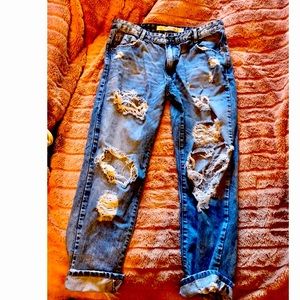 Zara distressed denim bf jeans